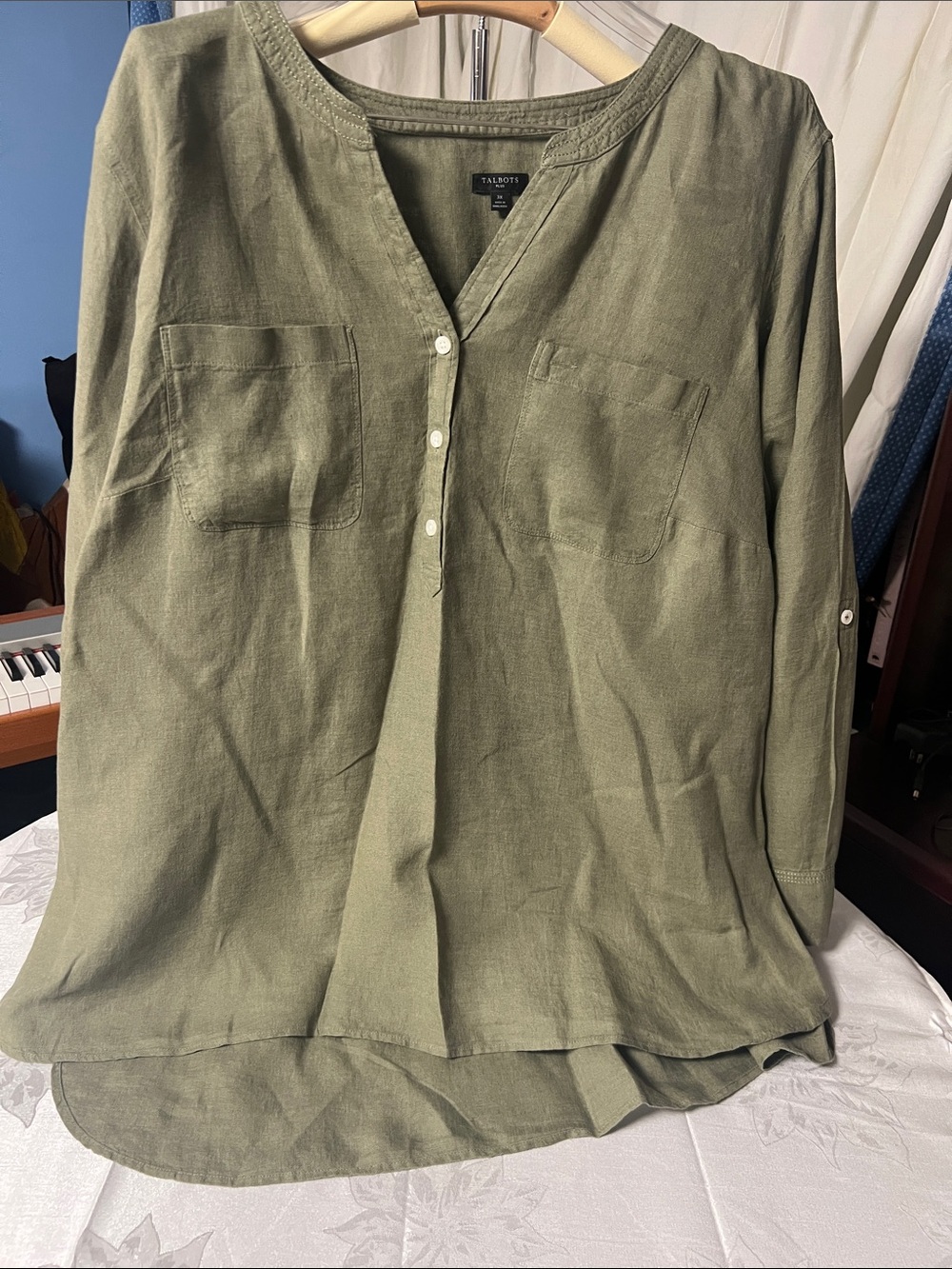 Talbots 3X Olive Green 100% Linen Tunic Top
